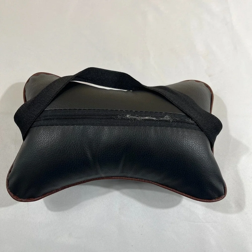 Black Leather Car Neck Pillow Headrest Support Cushion Bone Shape Brown Trim 10